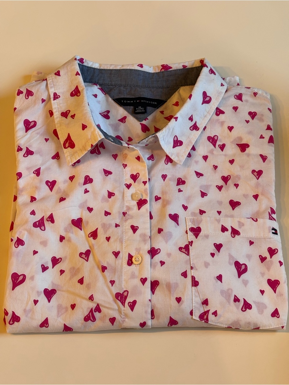 Tommy Hilfiger Flutter hearts White cotton Button-Down Blouse, XL